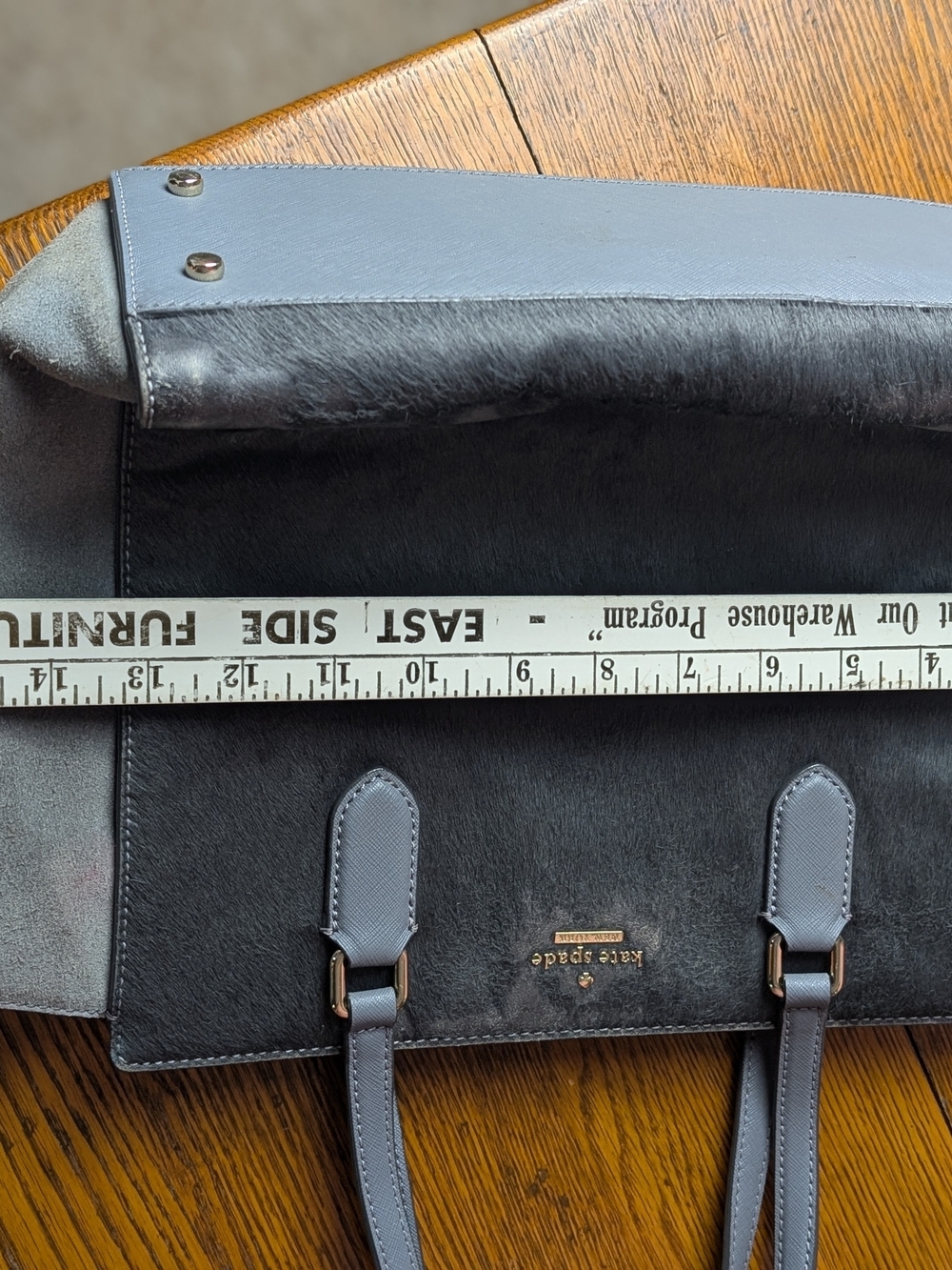 Kate Spade New York Gray Haircalf & Leather Large Tote Bag Tassel Purse - Picture 13 of 16